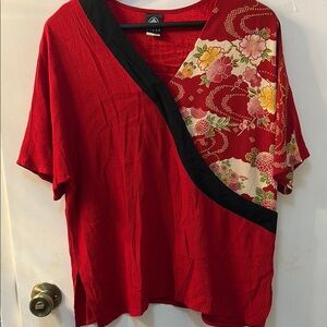 OYAKO Red Floral Asian Inspired Women's Top, Sz XL